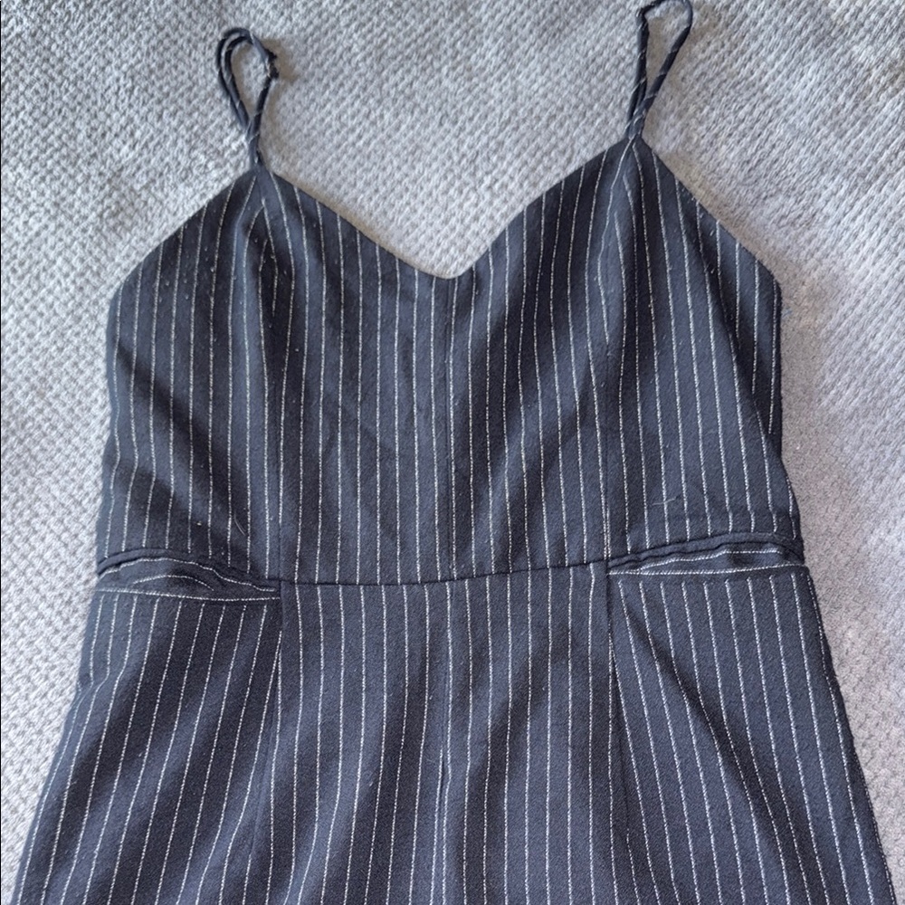 Anthropologie Size 2 Black Wide Leg‎ Pin stripped Jumpsuit - Picture 2 of 12